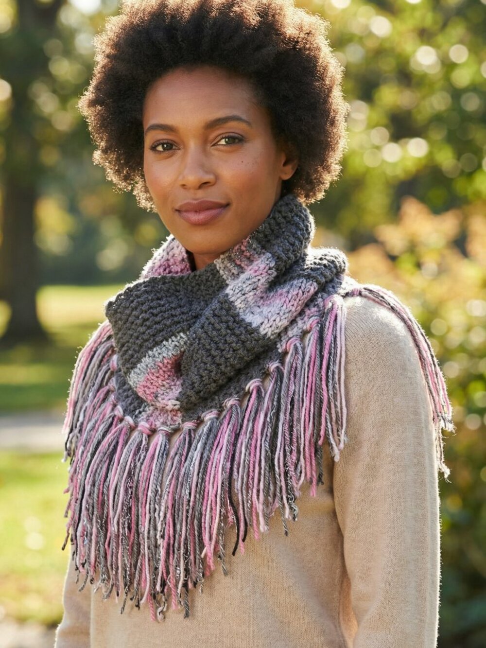 NEW Hand Knitted Boho Cowl Scarf Gray Pink Fairy Whimsigoth Artsy Indie Festival